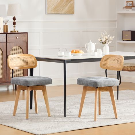 Pack de 2 sillas de comedor giratorias 360° 43x50x77 cm chenilla gris ratán - CHICFURN (1/5)