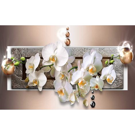 Tableau graphique fleurs d'orchidées 80x50 cm – Impression UVgel sans substances nocives – Finition toile intissée coton/polyester – Décoration intérieure – Hxadeco