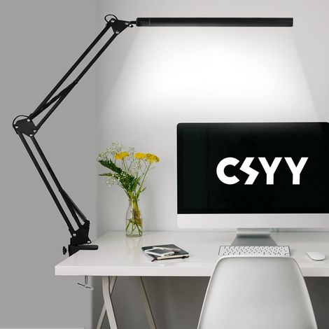 Lampe De Bureau LED - 12 W - 10 Niveaux De Luminosité - 3 Modes Couleur - Pince Métallique Réglable - Bras Articulé - Pour Bureau Établi Tête De Lit - 1 Pièce (1/5)