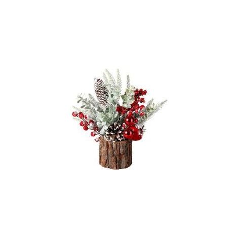 Pequeño árbol de Navidad artificial con adornos navideños, piñas y bayas, árbol de mesa para decoración navideña, hogar, fiestas, invierno, uso interior o exterior (rojo-redondo) - Crezuo