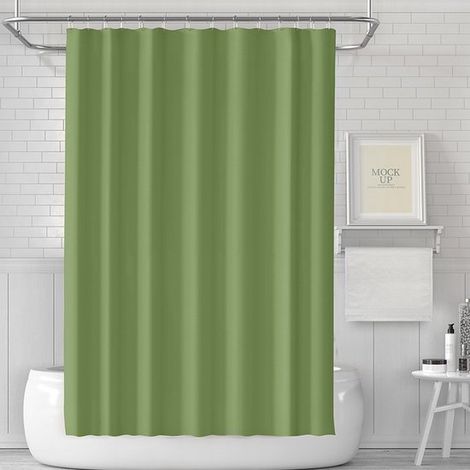 Tenda da doccia in PEVA tinta unita, impermeabile e antimuffa, per vasche da bagno di hotel (180 cm x 180 cm) Verde militare + magnete + fibbia in acciaio (1/3)
