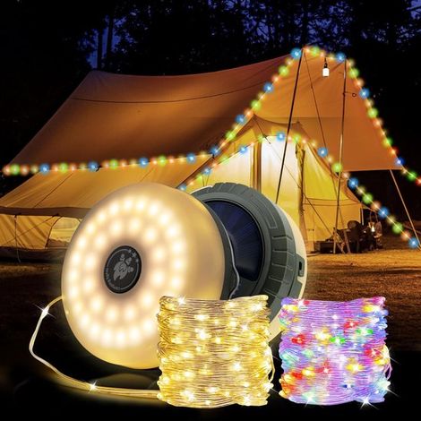 Guirnalda de luces solares para camping de 10 m,que funciona como batería externa. Incluye 5 modos de iluminación LED para balcón (1/5)