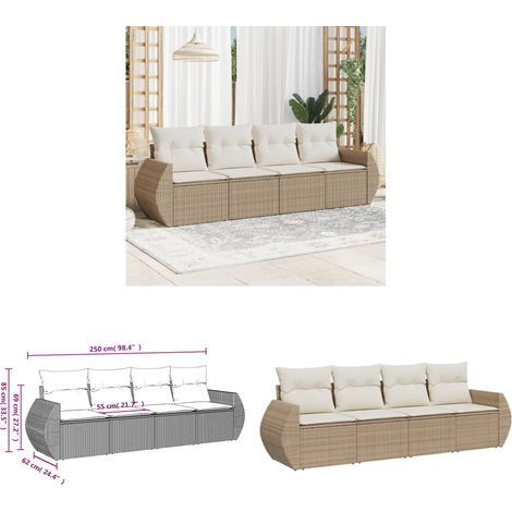 Salon de jardin avec coussins 4 pcs beige résine tressée - Ensemble Salon De Jardin - Meuble Extérieur - Résine Tressée - Rotin Synthétique - Fauteuil De Jardin - Home & Living (1/3)