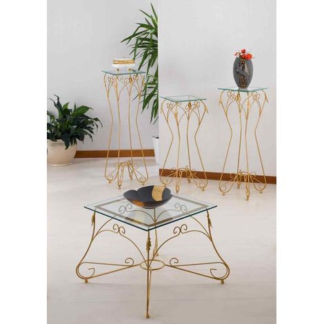 Tavolino Quadrato da salotto Piano Vetro Ariel Colori Ferro: Rosa - Shabby Chic (1/3)