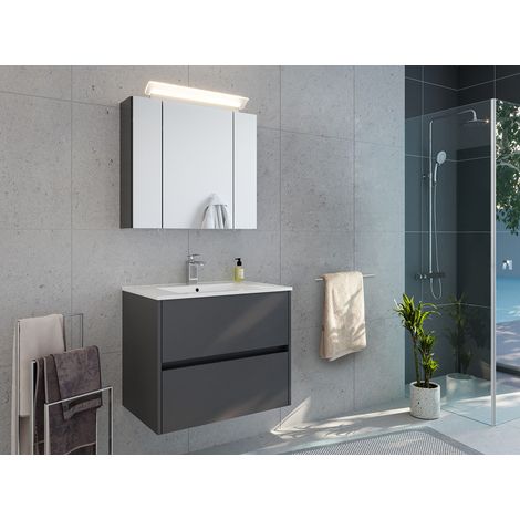 Badmöbelset Taifun 70cm 2tlg mit Spiegelschrank grafit