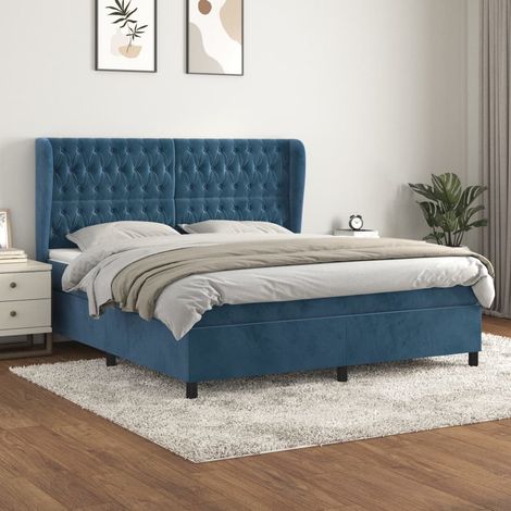 vidaXL Lattenrost und Matratze Dunkelblau 160x200cm Samt (1/5)