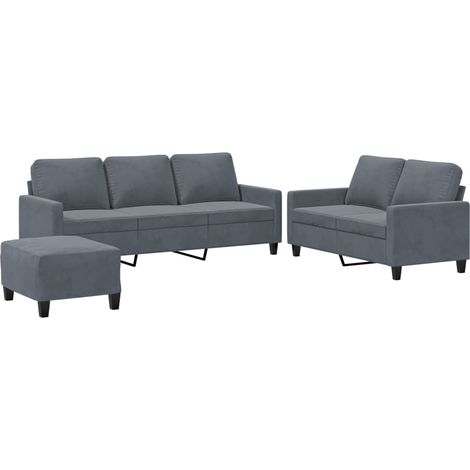 Ensemble de Canapé  Sofas 3 pcs avec coussins Gris foncé Velours