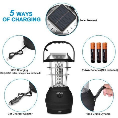 60LED Solar Camping Light Solar Horse Lantern Hand Vev Nödljus, för utomhus, trädgård, gård (1/5)