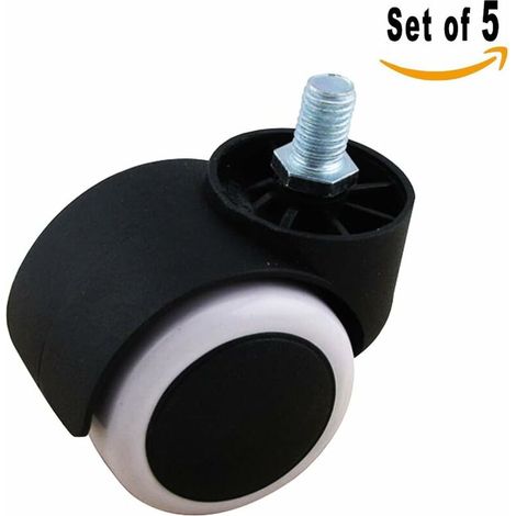 GABRIELLE - Juego de 5 ruedas de goma para silla de oficina, con vástago roscado de 10 mm y 2 pulgadas, color negro y blanco