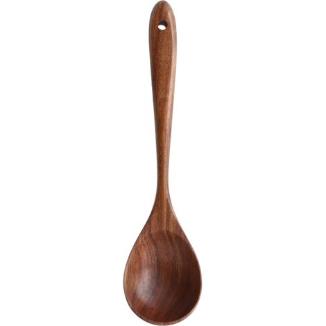 spatule en bois massif verni teck, cuillère en bois pour sautés et soupes, ensemble de spatules en bois (1/5)