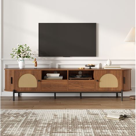 Mueble TV con almacenaje 200x40x49,5 cm MDF nogal, puertas correderas y pasacables - CHICFURN (1/5)