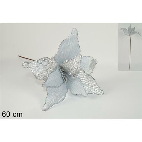 Fiore stella da decorazioni per albero di natale addobbi natalizi casa bianca argento (1/5)