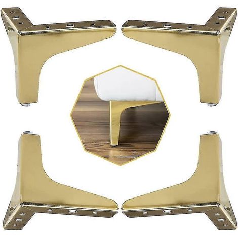 Lot de 4 pieds de meubles, pieds en métal pour meubles, pieds triangulaires de rechange pour armoire, canapé, chaise, table basse (doré, 10 cm) (1/5)