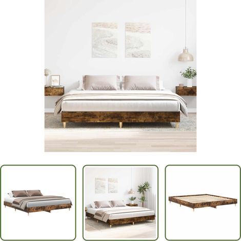 vidaXL Sommier à lattes - Cadre de lit sans matelas chêne fumé 200x200 cm bois ingénierie (1/5)