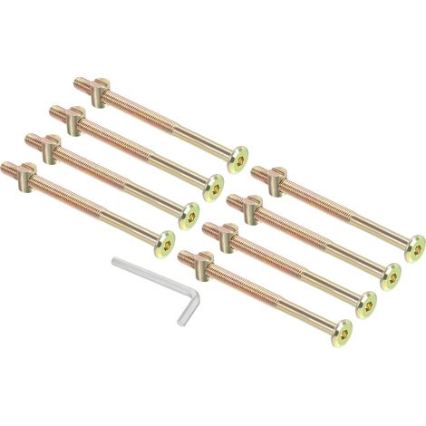 Vis À Lit Superposé M8 x 120mm, 8 Pièces Kit Assortiment Écrous Boulons À Tête Hexagonale À Empreinte Intérieure Avec 1 Clé Pour Meubles Lit, Couleur Zinc (1/5)