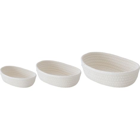 Lot de 3 paniers de rangement ovales de bureau en corde de coton tissée à la main, blancs, pour maquillage et collations.