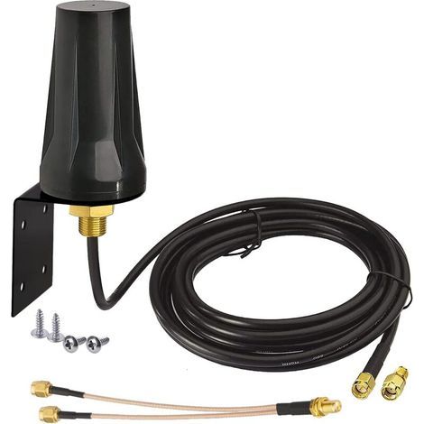 4G LTE Outdoor Antenna SMA Male 5dBi Waterproof Fixed Mount with SMA-F to Dual SMA-M Splitter Cable Compatible with GSM 3G 4G LTE Cellular Router Gateway Modem Trail Camera