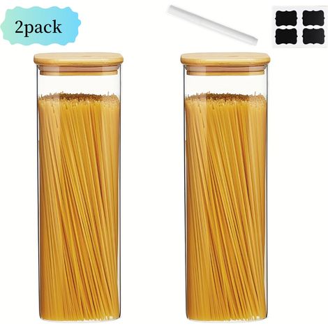 (2 bouteilles - 1450 ml) Bocaux carrés en verre avec couvercles, adaptés au stockage des pâtes, des céréales, des biscuits, des haricots, etc. (1/5)