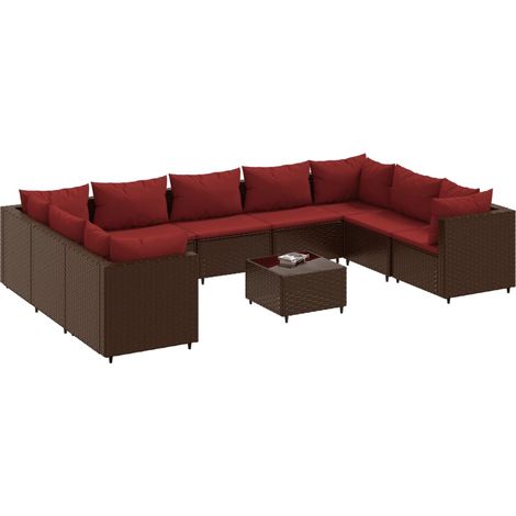 10-tlg. Garten-Lounge-Set mit Kissen Braun Poly Rattan vidaXL (1/5)