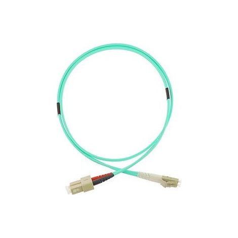 Gigamedia D4MCLC1M OM3 50/125 µm LC/SC duplex fiber optic patch cord, 1 m, turquoise LSOH jacket, OD: 3 mm