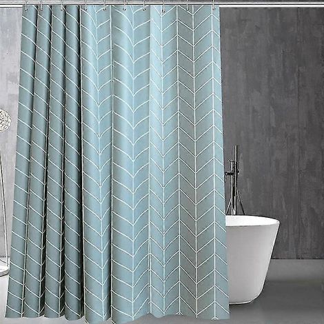 Grau gestreifter, wasserdichter Duschvorhang, maschinenwaschbar, schimmelresistent, aus Polyester, 180 x 180 cm (H) (1/5)