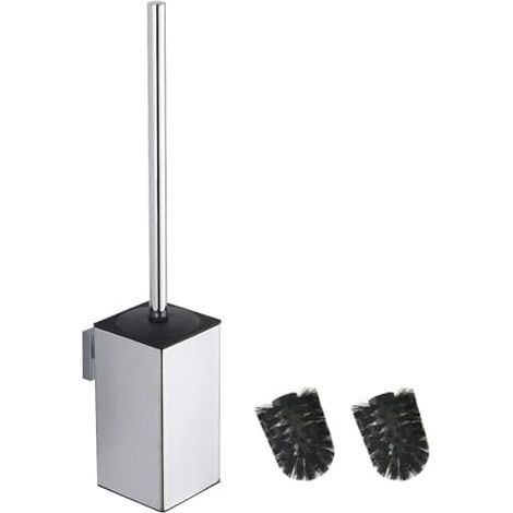 White Toilet Brush with Wall Mount Holder Square Toilet Brush Holder 304 Stainless Steel Chrome (1/5)