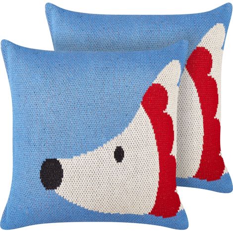 Conjunto de 2 cojines decorativos para habitación infantil motivo erizo funda algodón azul 45 x 45 cm Pashot
