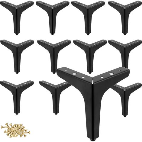 Lot de 8 pieds de meuble en métal noir 10cm – Remplacement jambes canapé, commode, armoire – Vis de montage incluses – Capacité 200 kg (1/5)