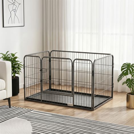 Enclos parc chien 4 panneaux métal grillagé porte verrouillable 109x74x71 cm, sécurisé (1/5)