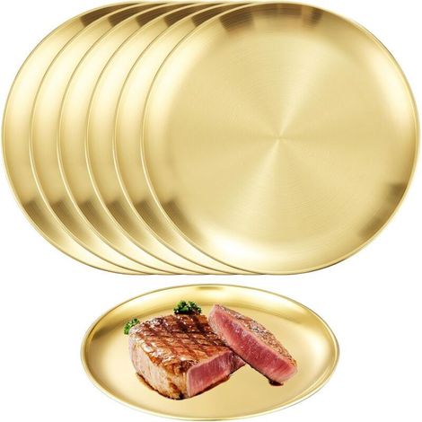 Assiettes en acier inoxydable – Lot de 6 assiettes rondes de service et de camping pour les fêtes et les pique-niques (1/4)