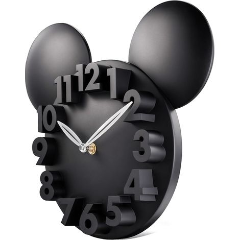 Horloge Murale Enfant Mouse Noire Chiffres 3D Pendule Murale Quartz pour Chambre Ecole Maternelle 32x28cm (1/5)