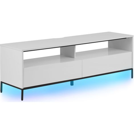 Mueble TV blanco con luces LED para televisor de hasta 70ʺ con estantes 2 cajones Sydney