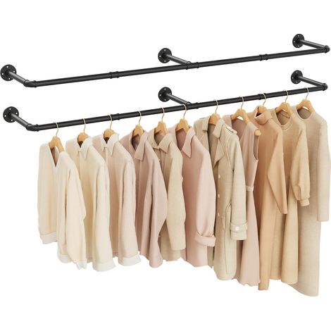 178cm Tringle à Vêtement,Lot de 2 Portemanteaux Muraux,Noir (1/5)