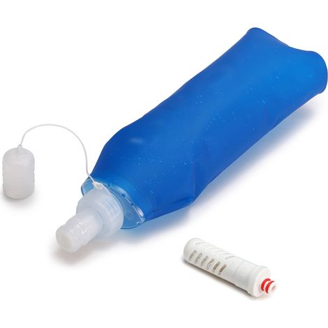 Borraccia morbida da 500 ml - Pieghevole - Con filtro - TPU blu - Borraccia portatile con filtro per campeggio e corsa (1/5)