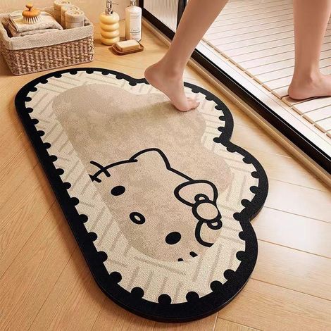 Tapis de bain Hello Kitty minimaliste en terre de diatomées, forme nuage, séchage rapide, antidérapant et résistant, 50 x 80 cm