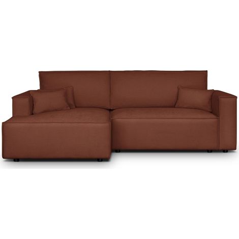 Canapé d'angle à gauche convertible 3 places en tissu chenille rouille foncé - Asti