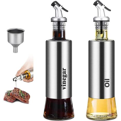 Bouteille Huile Olive Vinaigrier 300ML, Barbecue/Cuisson/Salade, 2 Pack Distributeurs avec Entonnoir (1/5)