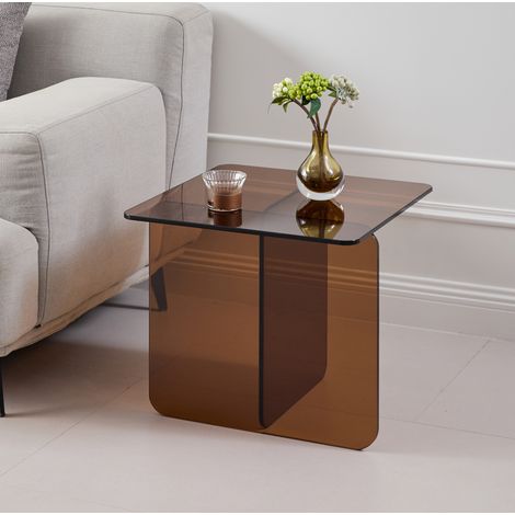 Table d'appoint 45x45x41 cm en verre trempé brun, gain de place pour salon – MEUBLIV (1/5)