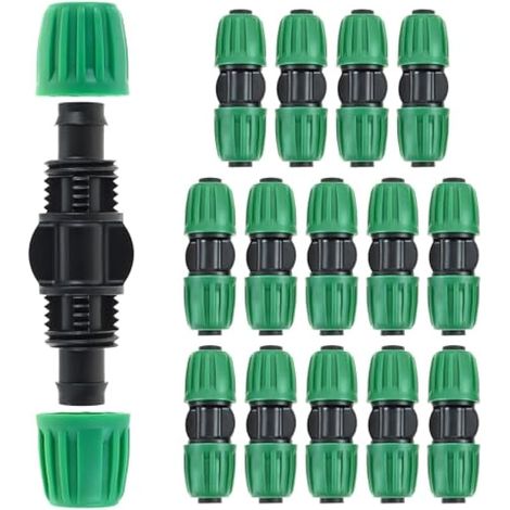 Lot de 15 raccords d'irrigation goutte à goutte - 16 mm - Raccord droit pour tuyau d'arrosage - Raccord barbelé - Pour jardin, pelouse - Noir