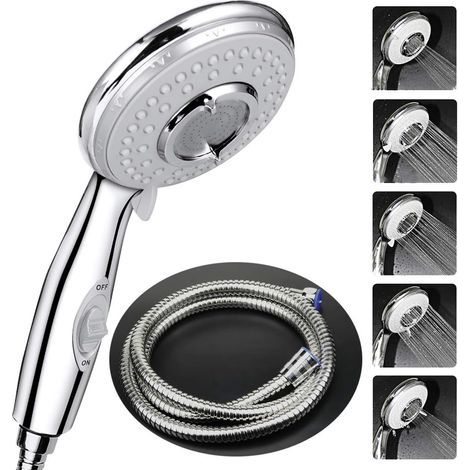Shower Head + 2M Flexible Shower Hose, Shower Head with Hose, High Pressure Stainless Steel Shower Head (1/5)