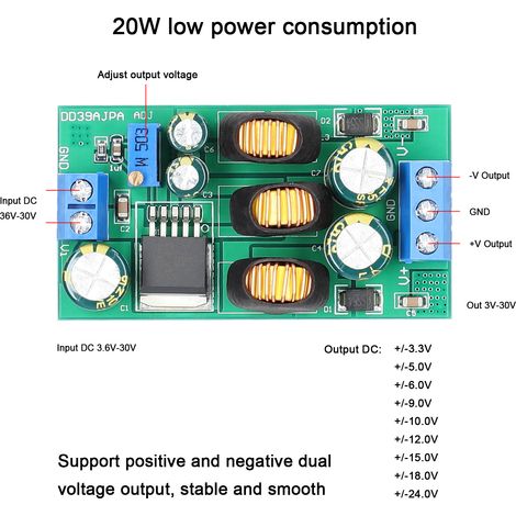 3,6–30 V auf ±3–30 V DC/DC-Aufwärtswandler, 20 W, dualer positiver/negativer Ausgang, Aufwärtswandler-Netzteilmodul für Audioverstärker (1/5)