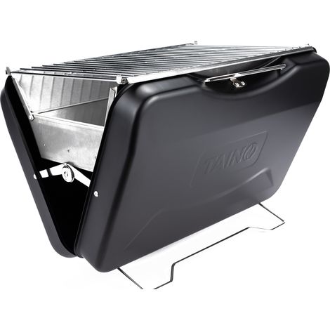 Taino – Gril de camping portable au charbon de bois – Dimensions 45,5 x 31,5 x 30 cm – Surface de cuisson 24 x 40 cm – Acier revêtu noir