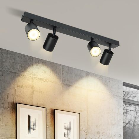 GU10 4-spot ceiling light, black metal, 350° rotation, for living room and hallway (1/5)