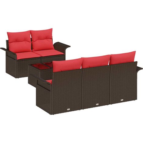 Conjunto de sofá de jardín 6 pcs Marrón ratán sintético vidaXL