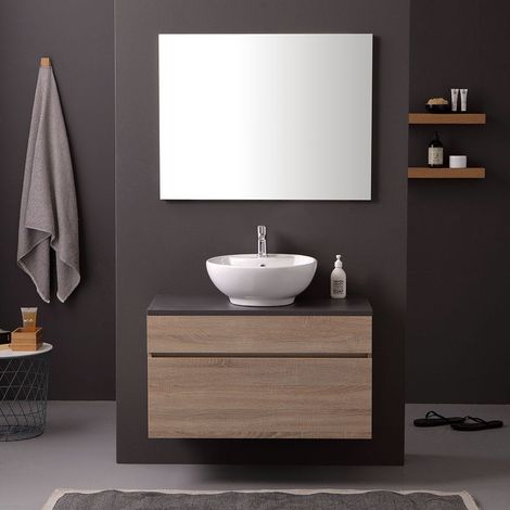 Mueble De Baño 90Cm Con Encimera De Pizarra Para Lavabo De Apoyo Sol