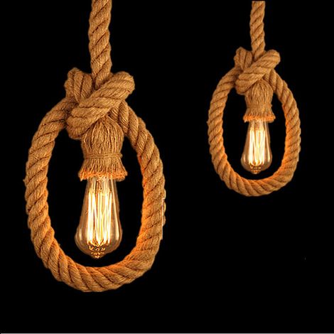 2 Stück Industrielle Pendelleuchte Hanfseil DIY Hängeleuchte Vintage Deckenbeleuchtung Länge 100cm