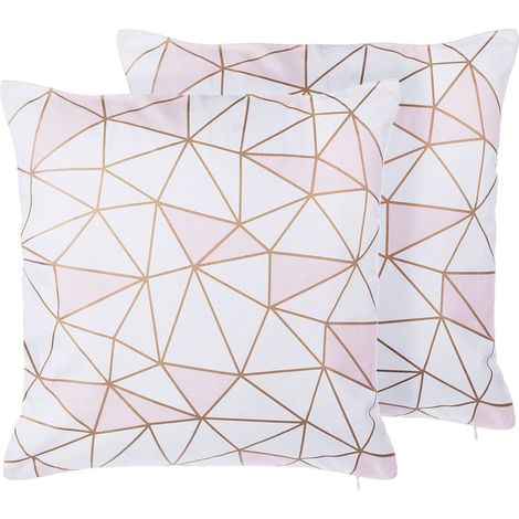 Set of 2 Decorative Cushions CLARKIA Cotton 45 x 45 cm Pink Geometric Pattern