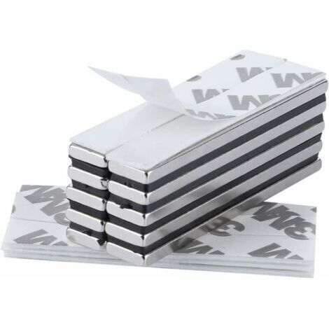 Choyclit – Lot de 10 aimants néodyme rectangle 60 x 10 x 3 mm – Film adhésif 3M extra haute adhérence – Pour supports lourds et chantiers humides
