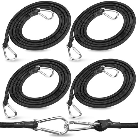 Lot de 4 tendeurs en caoutchouc avec mousqueton,150 cm,noir,très élastiques,pour porte bagages,remorque,vélo,moto,camping (1/5)