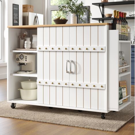 Mobile da cucina su ruote con piano ribaltabile, 110 x 42 x 90 cm, bianco HAVRYA (1/5)